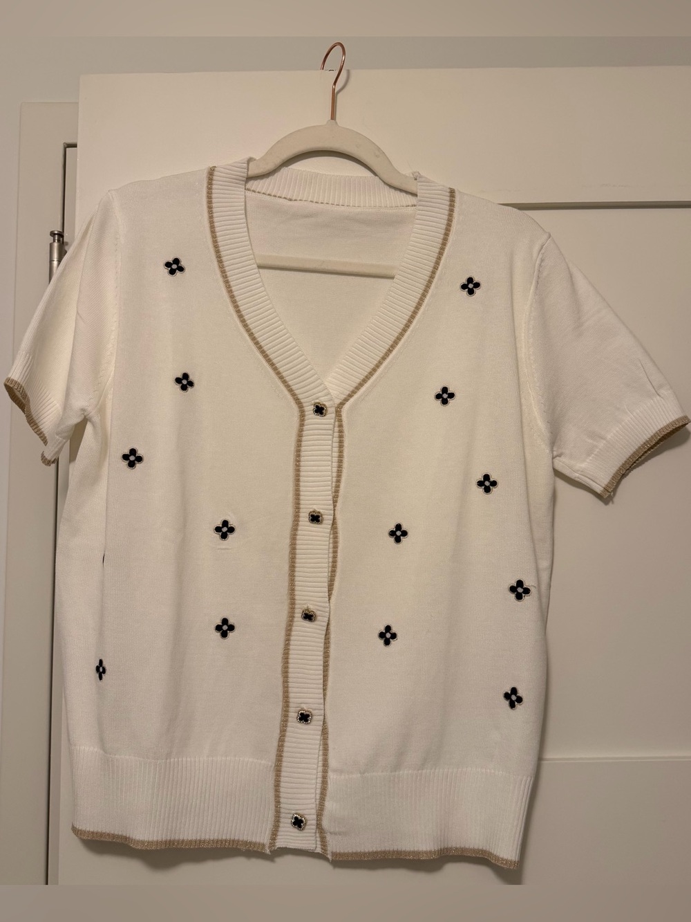 Women’s White Ribbed Knit Button Front Polo Sweater Top Size Large
